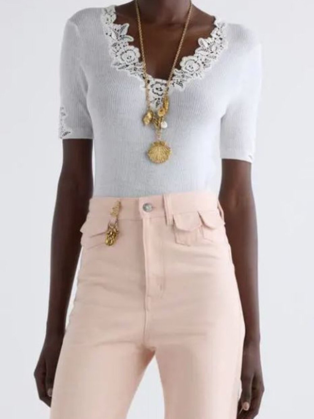 Chloé Lace Trim Rib Top